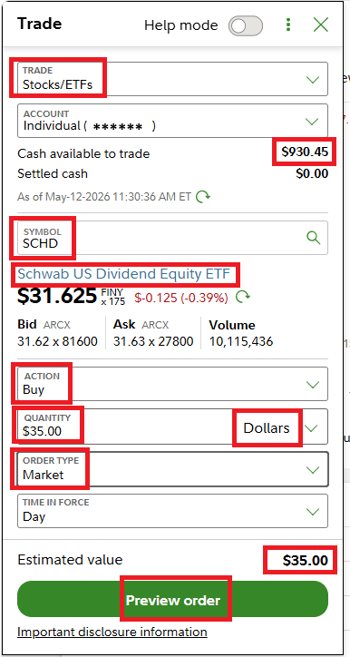 SCHD buy form