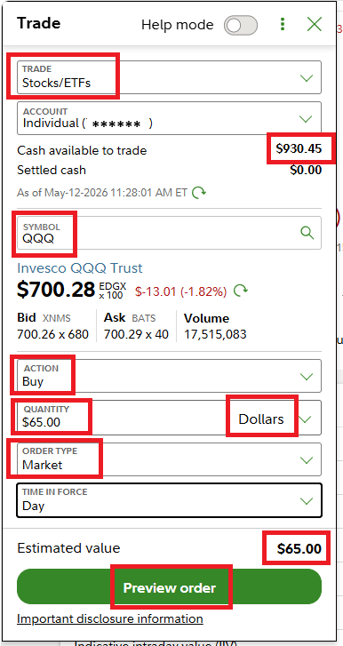 QQQ buy form sidebar
