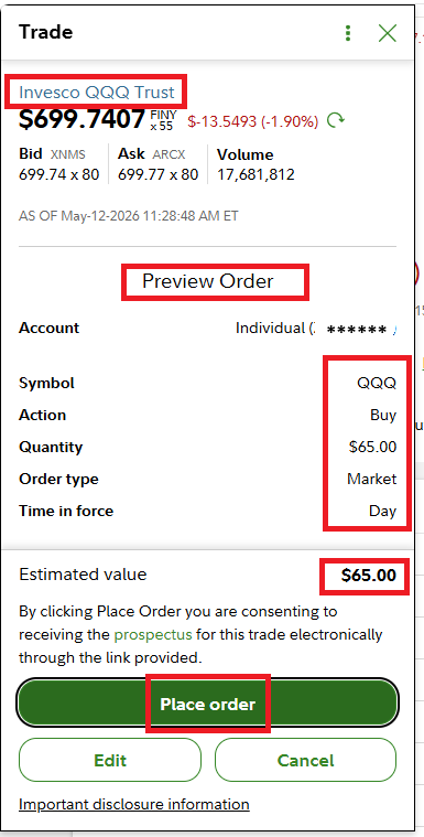 QQQ preview confirmation page